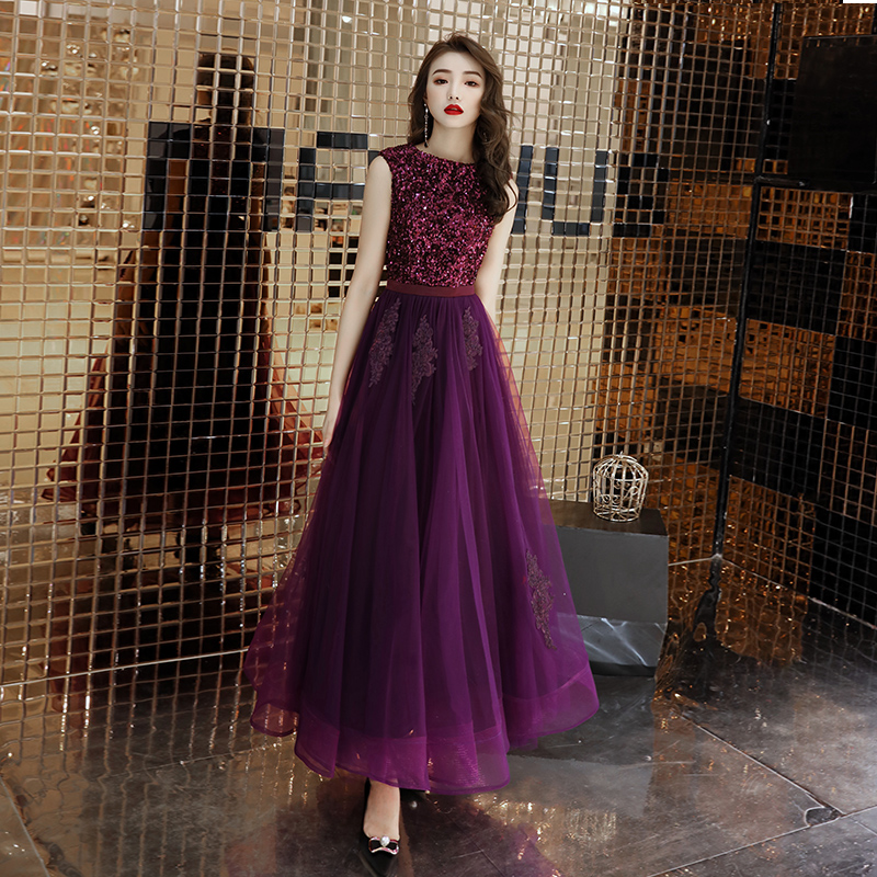 Purple Evening Dresses Dresses Dresses Small Crowd Light Extravagant High-end Banquets Temperament Superior Summer Party Foreign Dress