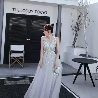 Grey evening dress socialite fairy Noble 2021 new high quality sexy princess birthday dress high end summer