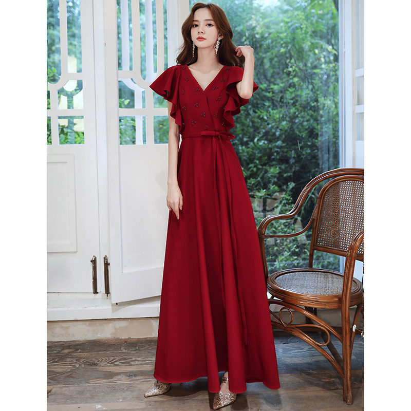 Wine Red Toast to the bride who can normally wear a wedding dress 2021 New wedding dress back to the door to the wedding