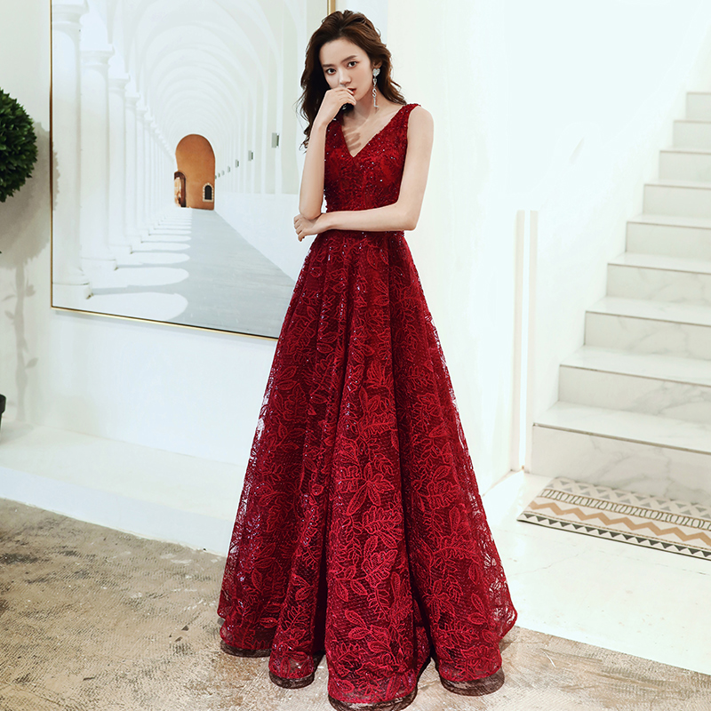 Wine Red Toast Dress Bridal High End Wedding Gown Dress Superior feel back to the door to book a wedding banquet 2022 New