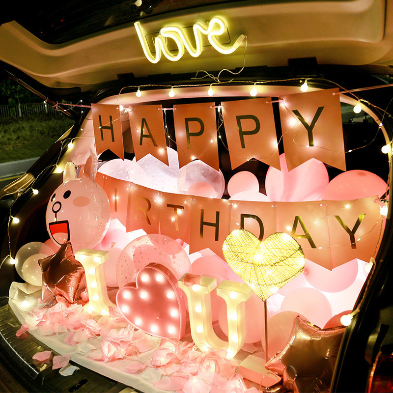 Trunk surprise birthday romantic proposal confession scene layout creative supplies car trunk decoration props