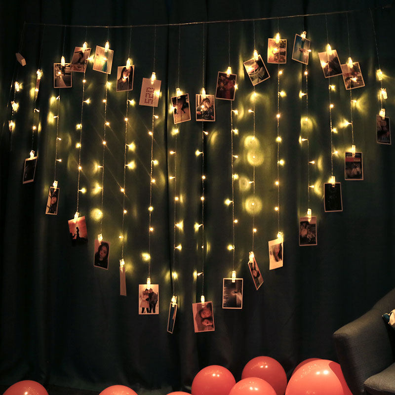 Love curtain clip lamp proposal confession heart-shaped bedroom net red confession hanging lamp Romantic room butterfly lamp