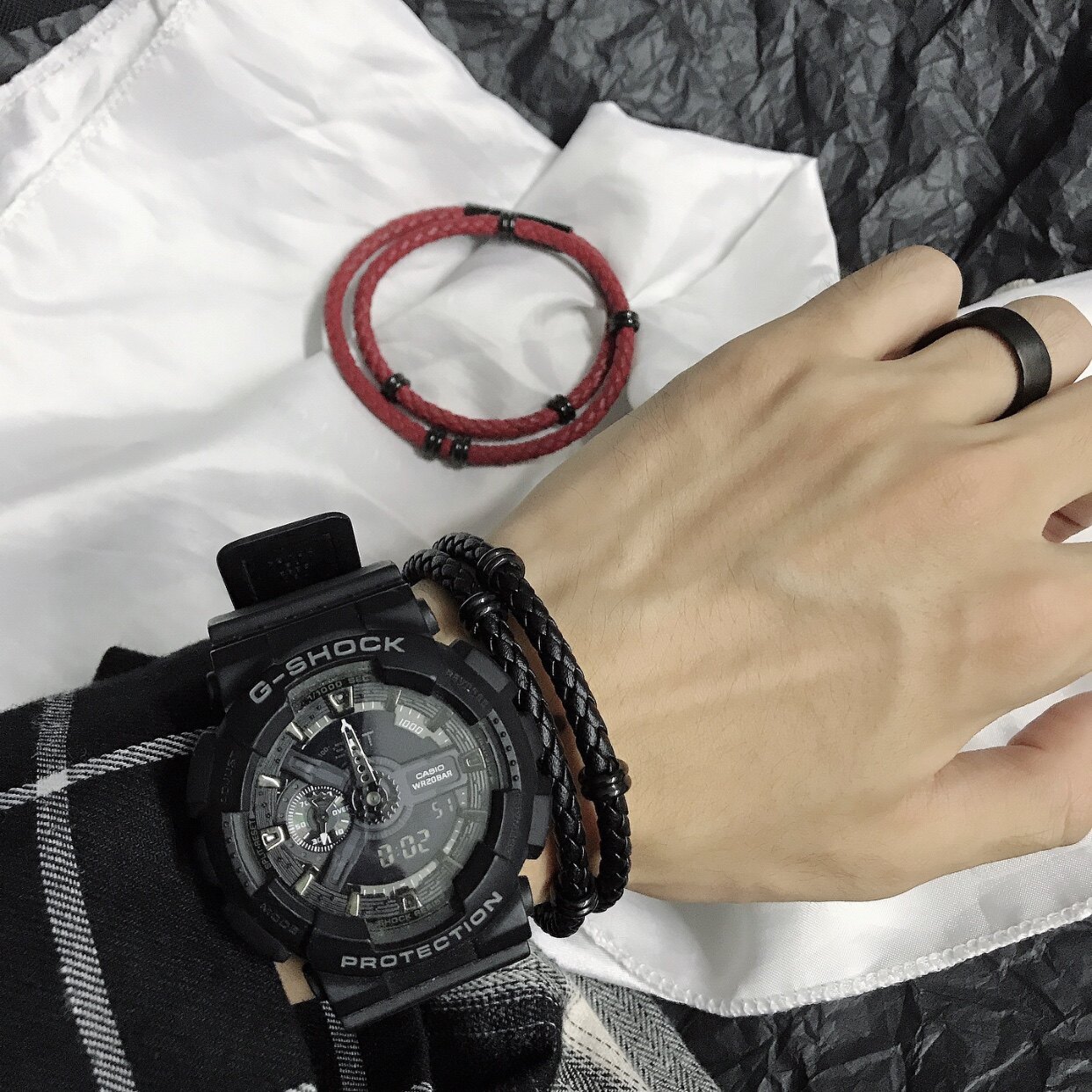 European and American ins niche design fashion personality street men's and women's ring double-layer cowhide bracelet retro woven bracelet