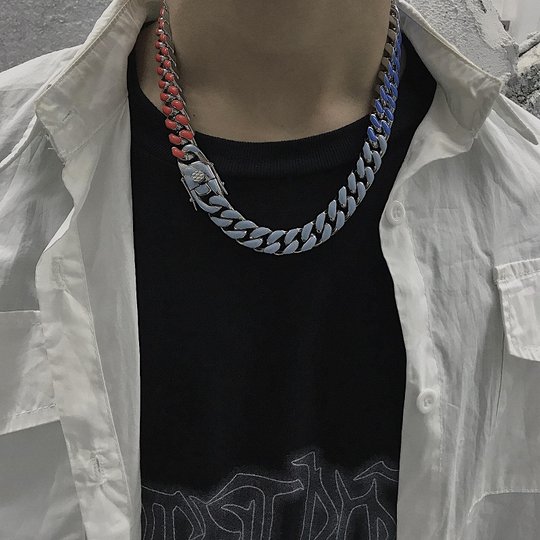 Share European and American Hip-Hop Color-Blocking Patchwork Colorful Cuban Chain Unisex Hip-Hop Collarbone Chain Necklace Ins