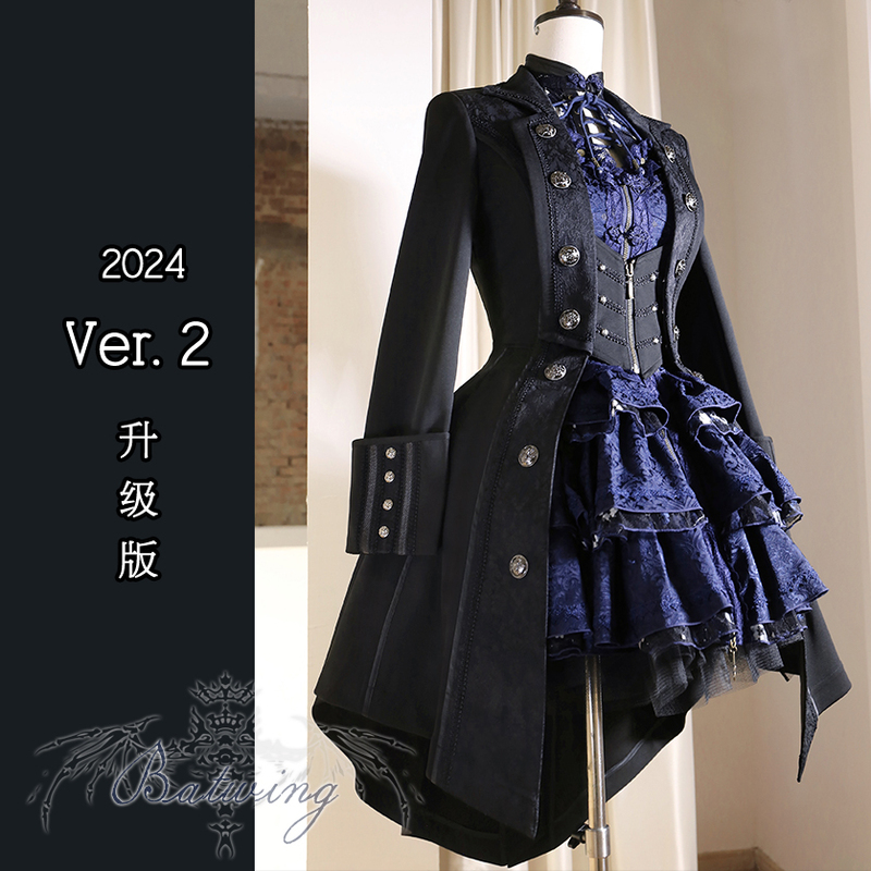 Original Batwing Trench Coat with Long Hem, Waist-Cinching, Versatile, Vintage Dark Gothic Prince Style Lolita