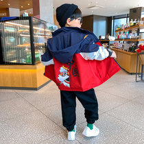 Boy Fashion Mens Spring Autumn Season Tide Cards Jacket Foreign Air Fracking Street Clothes CUHK Children Handsome Gas Country Tide Boy Windsuit Jacket