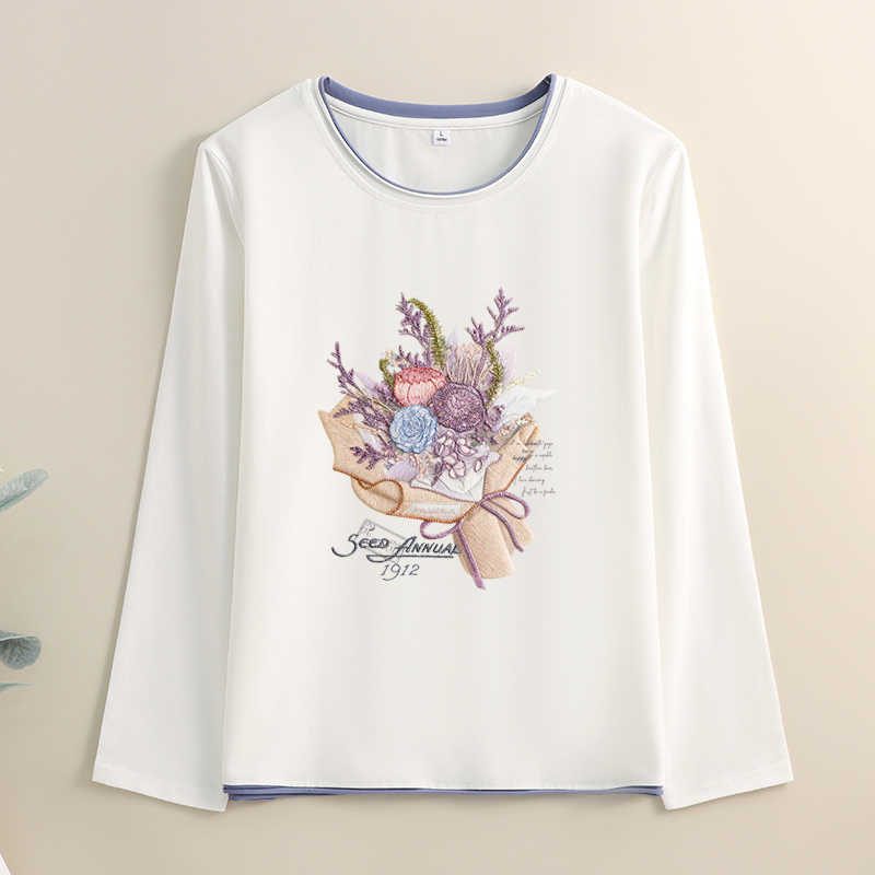 Pure Cotton New Printed Long-Sleeved T-Shirt for Women, Spring and Autumn Plus Size Women's Top, Exquisite Craftsmanship, Antibacterial Shirt Pure Cotton New Printed Long-Sleeved T-Shirt for Women, Spring and Autumn Plus Size Women's Top, Exquisite Craftsmanship, Antibacterial Shirt