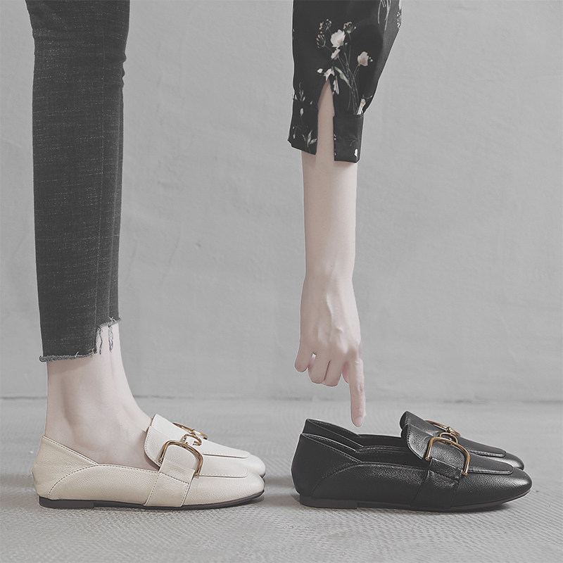 Tide 2022 new flat soy bean shoes female leather shoes, English and shallow shoes in spring 2022