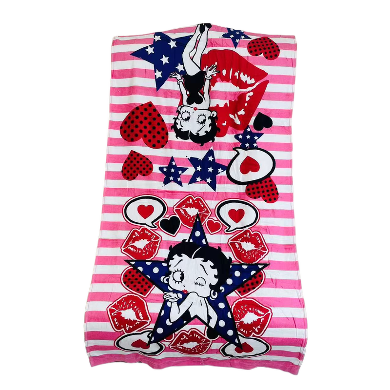 Free Shipping to Japan, Pure Cotton Cartoon Cute Betty Bath Towel, Beach Towel, Large Towel, Soft and Absorbent