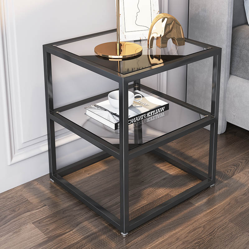 Glass bedside table Nordic modern minimalist light luxury solid wood wrought iron bedroom storage cabinet small coffee table sofa side table