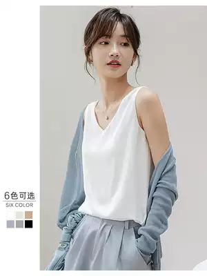 Double-layer chiffon camisole vest female 2021 spring/summer V collar loose outside wear white base shirt sleeveless top