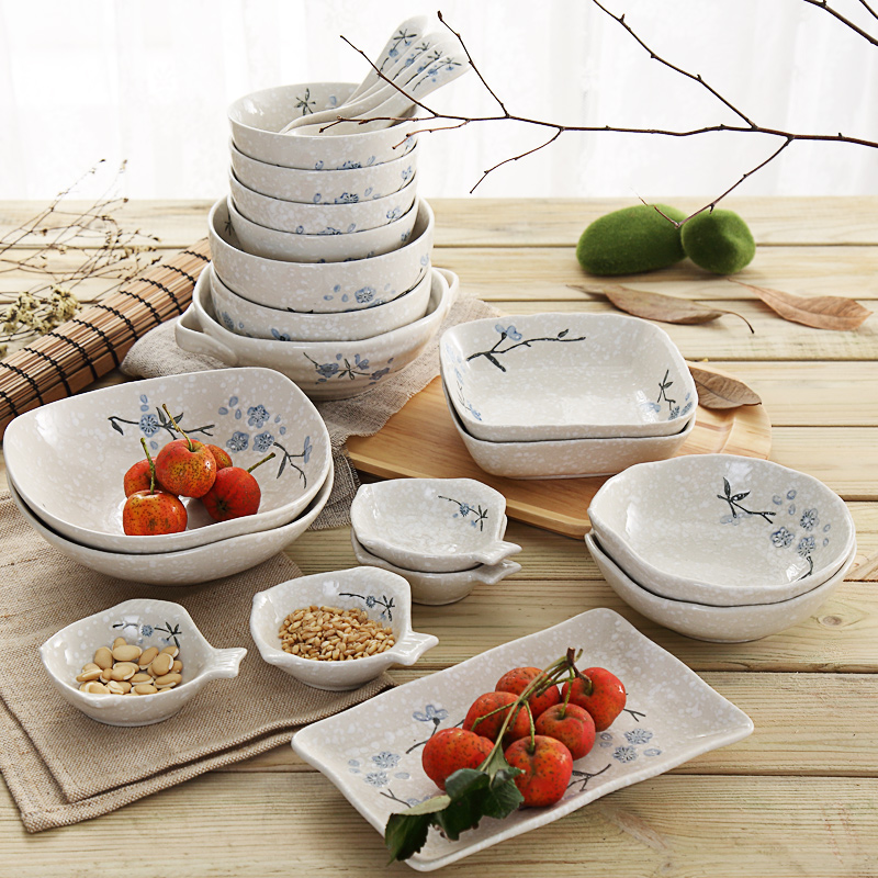 Song of sakura, household Japanese - style tableware dishes suit to eat ipads 4 bowls 6 people contracted ceramic bowl plate combination