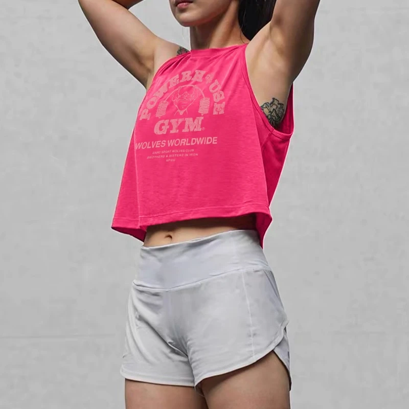 Washed High-Waisted Wolf Head Vintage Distressed Gradient Print Top for Women, Loose Sleeveless Breathable Tank Top for Fitness Training