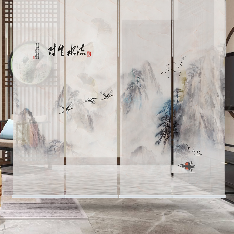 Roller Blind Country Painting Landscape Balcony Shading Bedroom Bookcase Labead Waterproof All-Shading Partition Roller Blind Dressing Room Curtain