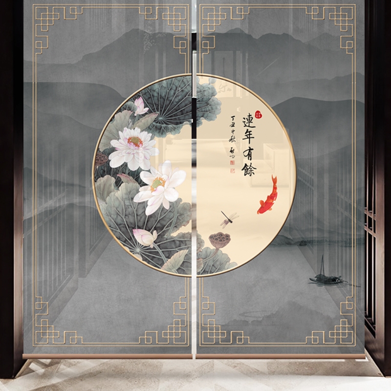 New Chinese style national style meticulous painting lotus screen partition factory direct sale classical painting retro artistic conception semi-permeable roller blind