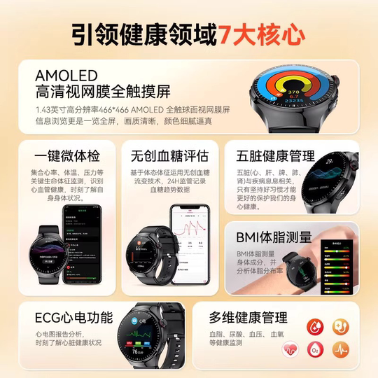 Senden Sie hochwertige Geschenke an Führungskräfte und Älteste, eine nicht-invasive All-in-One-Smartwatch für Blutzucker, Blutdruck, Blutfette und Harnsäure, ein Smart-Armband zur Überwachung von Herzfrequenz, Blutsauerstoff und Schlafgesundheit