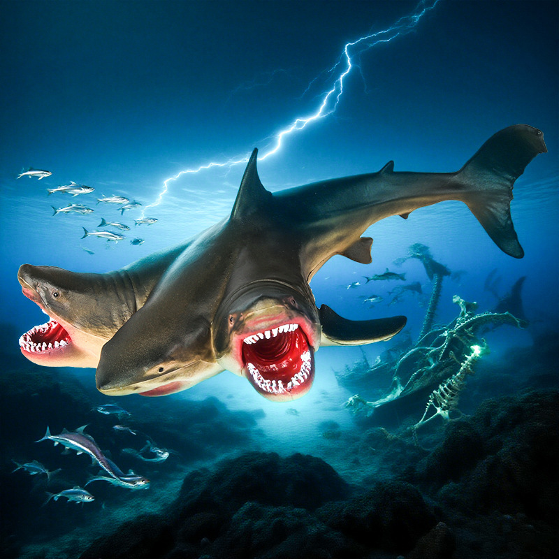 Children's Solid Realistic Simulated Mutant Three-Headed Shark Great White Shark Toy Marine Life Model Large Shark Megalodon Figurine Children's Solid Realistic Simulated Mutant Three-Headed Shark Great White Shark Toy Marine Life Model Large Shark Megalodon Figurine