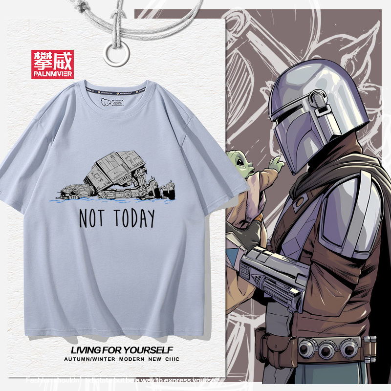 Star Wars Anime Peripheral Short-Sleeved Men's Mandalorian Baby Yoda Teen Cartoon T-Shirt