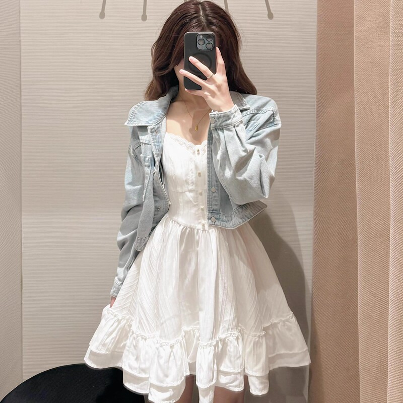 Jing Denim Beauty Girl/Early Spring Denim Jacket for Women Petite New Style Light Blue Korean Version Jacket Top