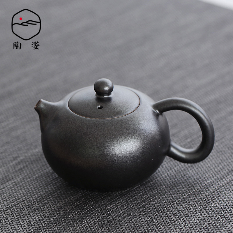 TaoZi rust ceramic teapot, black pottery glaze up kung fu xi shi pot of Japanese zen tea restoring ancient ways