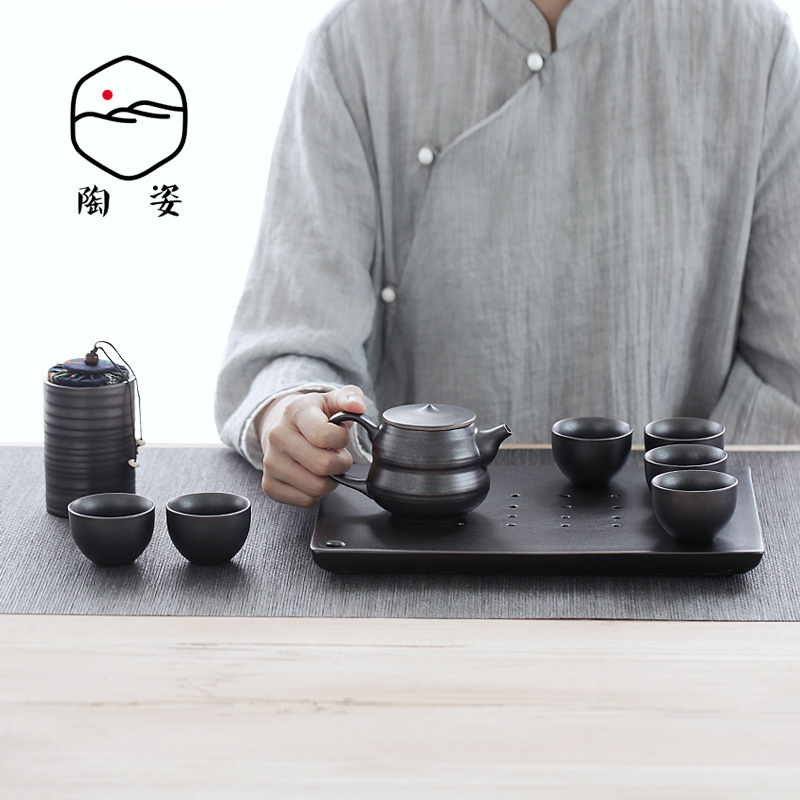 Japanese tea set rust glaze thick clay restoring ancient ways of black start kung fu tea set group contracted dry terms