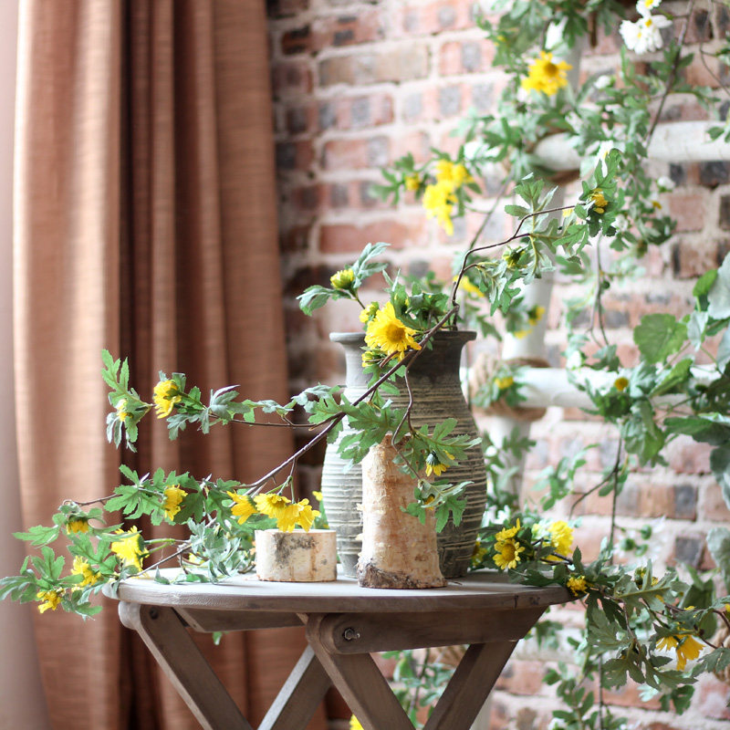 Find the daisy Chrysanthemum Flowers Vines Hanging Entwined Vines Emulation Flower Wall Hanging Floral Art Vines Arch-View Decoration Decoration