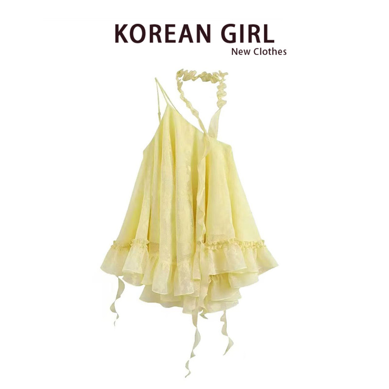 Summer Dopamine Outfit: Yellow Tank Dress with a Beach Vacation Vibe, Featuring an Asymmetrical, Loose-Fitting Design Summer Dopamine Outfit: Yellow Tank Dress with a Beach Vacation Vibe, Featuring an Asymmetrical, Loose-Fitting Design