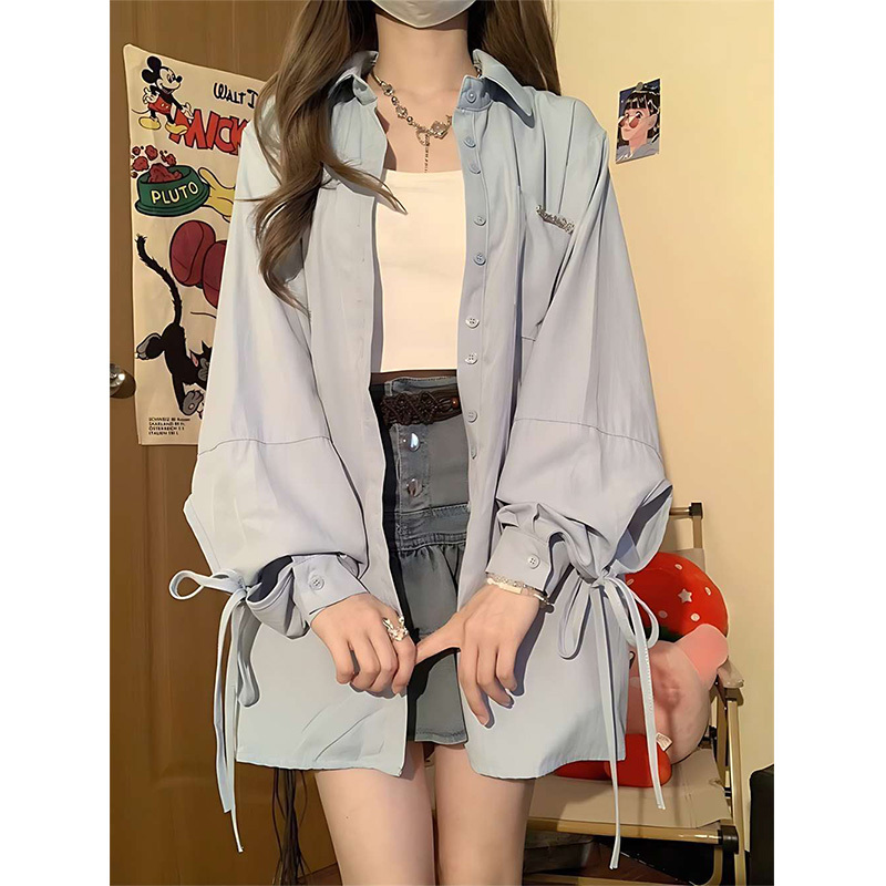Y2K Hot Girl Bow Tie Long-Sleeve Shirt for Women, Summer Thin Cardigan, Stylish Sun Protection Jacket