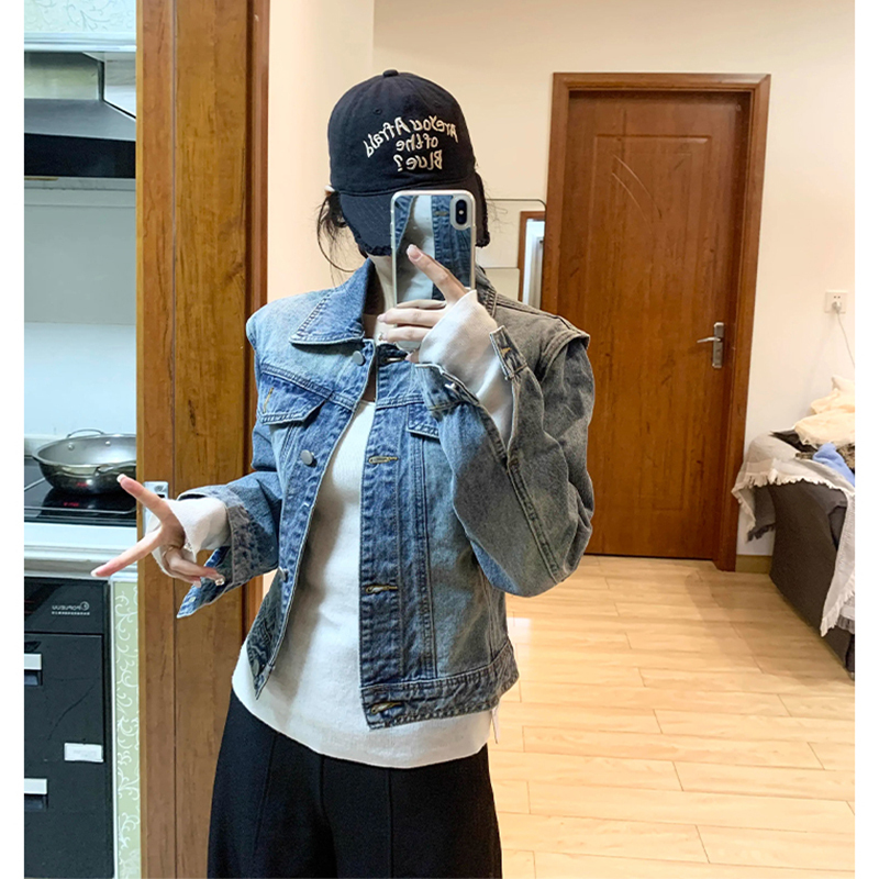 American Retro Washed Short Denim Jacket for Women, 2025 Spring and Autumn Design, Loose and Versatile Jacket Top