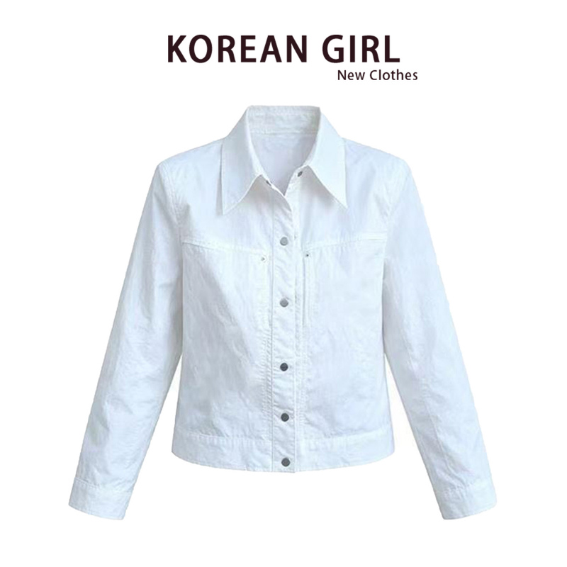 High-End Simple White Short Denim Jacket for Women 2026 Early Autumn New Slim-Fit Shirt Workwear Jacket Top