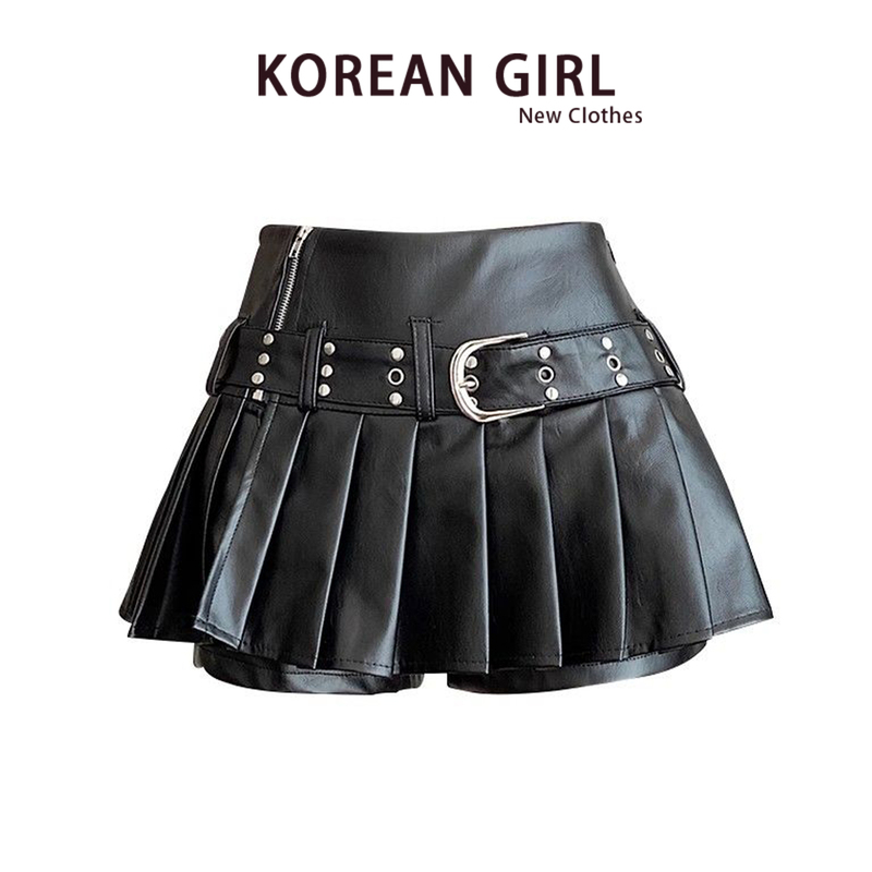 Hot Girl Black Pu Leather Skirt Women's Autumn High-Waisted A-Line Short Skirt Leather Skirt Petite Anti-Exposure Pleated Skirt Pants Hot Girl Black Pu Leather Skirt Women's Autumn High-Waisted A-Line Short Skirt Leather Skirt Petite Anti-Exposure Pleated Skirt Pants