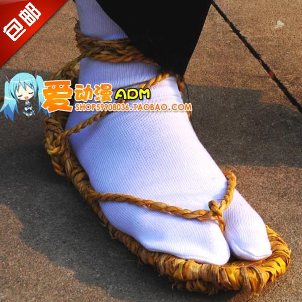 Anime Bleach Kurosaki Ichigo Cosplay Props Straw Sandals Two-Toe Socks Clogs Special Performance Props with Leg Warmers
