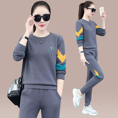 春秋新款韩版洋气休闲运动卫衣套装女