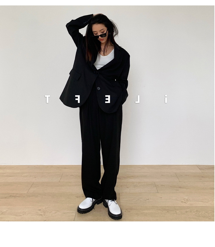 Black Suit + Black PantsAdvanced sense Salt system Age reduction Bomb Street suit Professional pants suit Two piece set Foreign style 2021 new pattern female Spring and Autumn