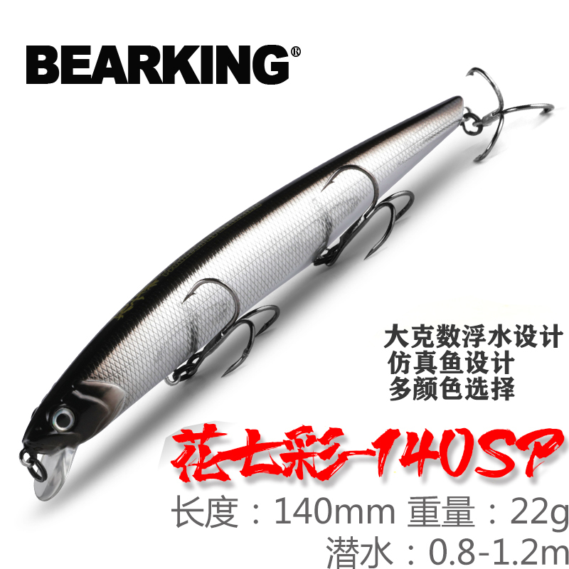Bear King Luya bait flower colorful floating water 14cm22g Mino fake bait bass perch mouth through killing wild fishing long-range freshwater