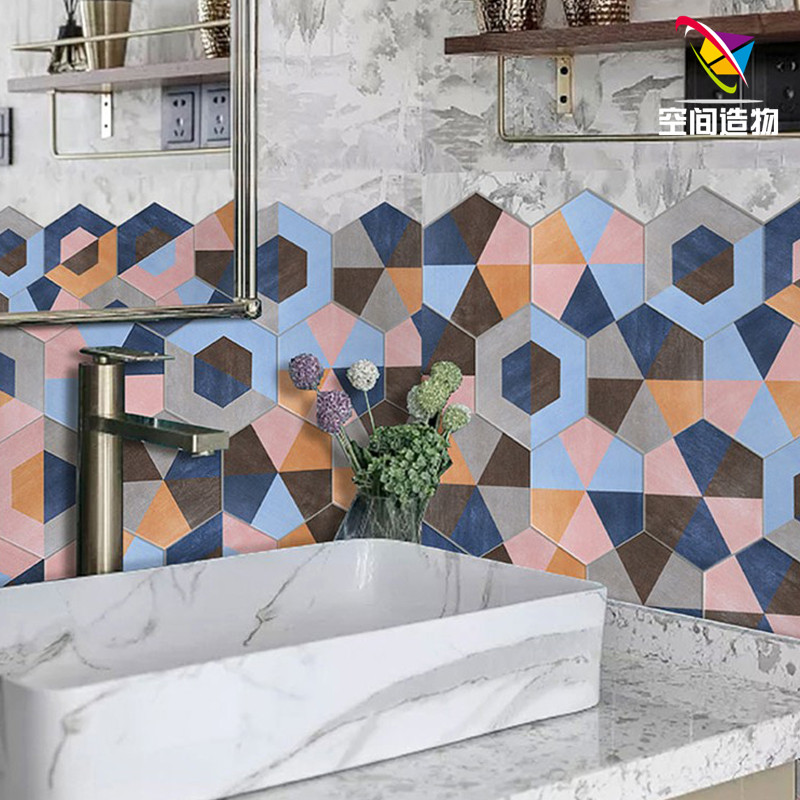 Nordic ins net red small flower brick hexagonal brick dining room Balcony Geometric Tile Floor Brick brick Flake Make-up Room Wall Brick