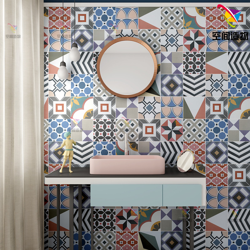 Mediterranean tiles 200 vintage floor tiles Nordic simple wall tiles Art tiles Balcony color tiles background bathroom