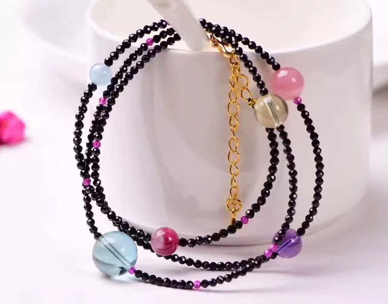Spinel đen tự nhiên lỏng hạt bán thành phẩm lỏng vòng hạt mì vòng 2 vòng đeo tay vòng chân ren cổ áo xương đòn - Vòng chân vòng đeo chân nữ