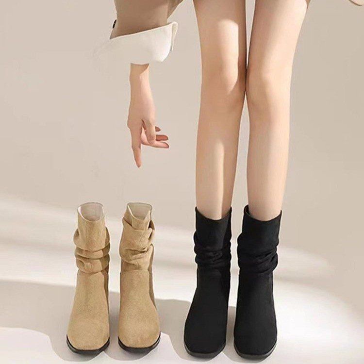 Retro Stacked Boots for Women 2025 New Style Thick-Heeled Short Boots Brown Western Cowboy Boots Versatile Knight Boots Women's Fashion Shoes