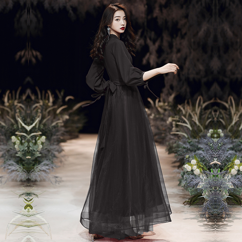 Plus Size Evening Dress for Fat Women, Black, Slimming, Tummy-Covering, High-Waisted, High-Quality Texture, Coming-Of-Age Ceremony Dress, Choir Conductor Uniform for Women
