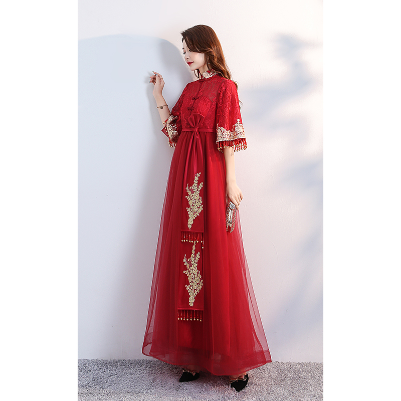 Pregnant women toast bride Chinese long version 2021 new red high waist big size fat mm wedding dress winter