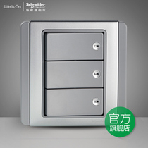 Schneider E3000 Metro series with LED light silver gray three-way three-open dry contact self-reset switch