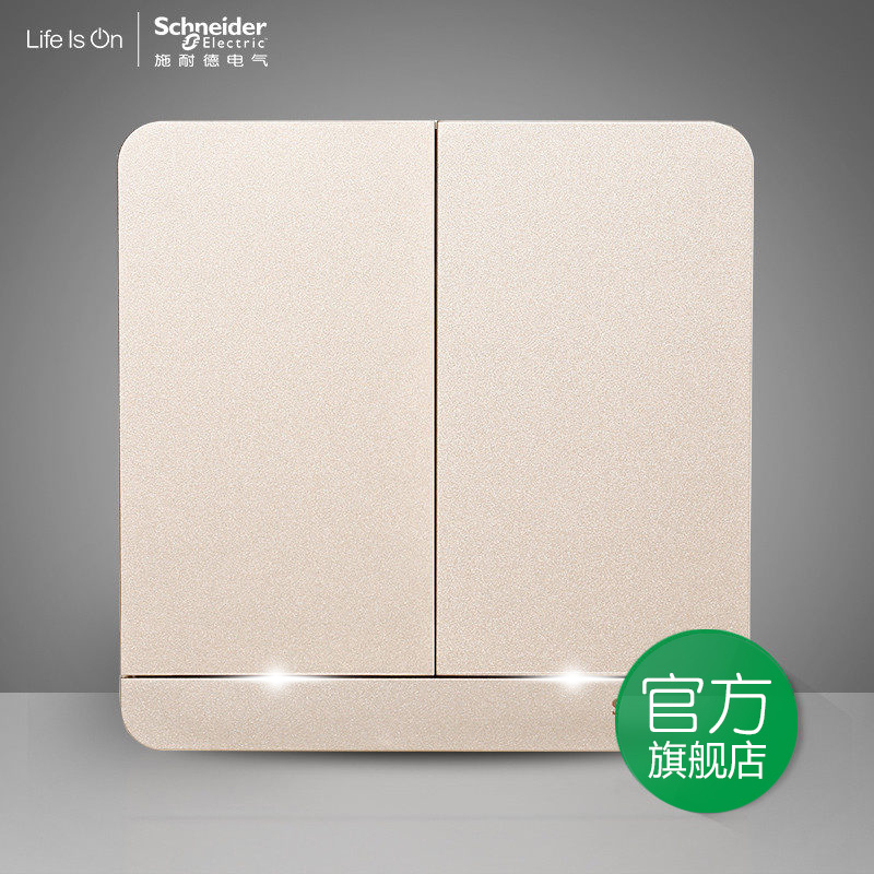 Schneider switch socket in continuous thin twilight gold band LED light dual-link double switch single control switch