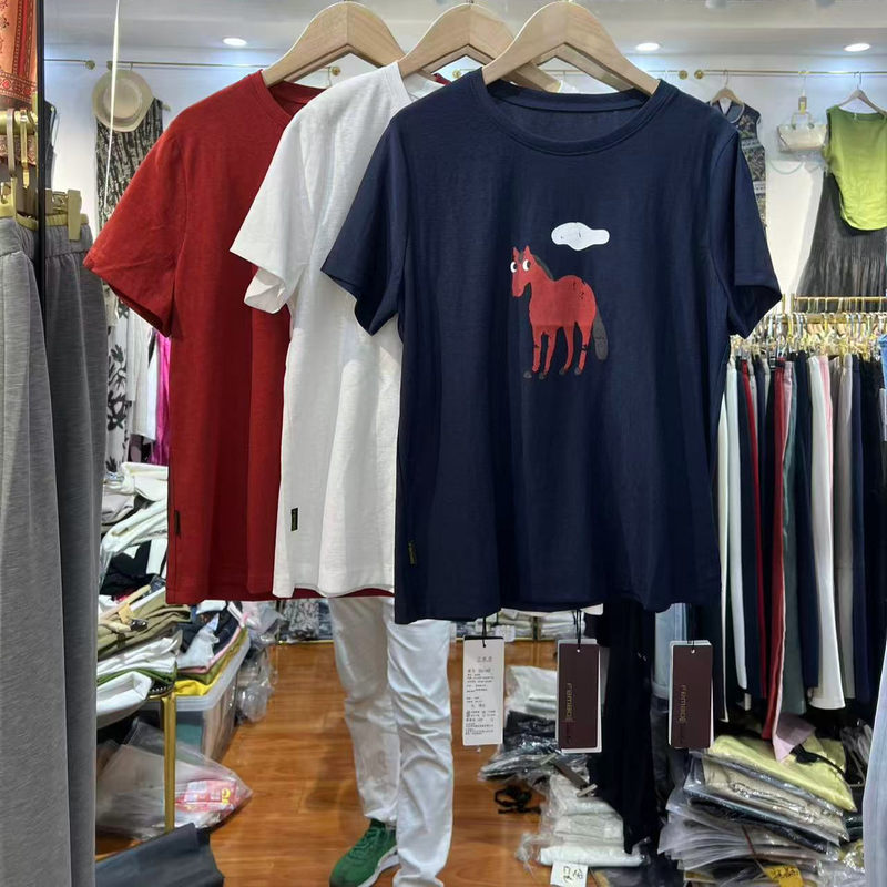 2025 Summer New Model Feima 251167 Versatile Slim Fit Pony Print Round Neck Pure Cotton Red Short Sleeve Women's T-Shirt 2025 Summer New Model Feima 251167 Versatile Slim Fit Pony Print Round Neck Pure Cotton Red Short Sleeve Women's T-Shirt
