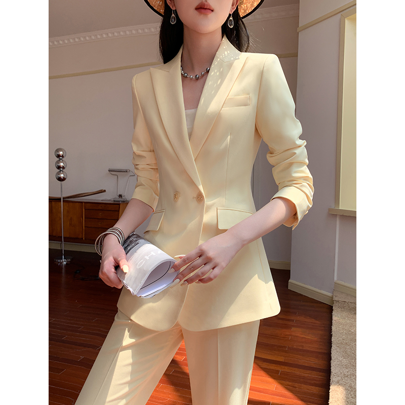 Spring and Summer Yellow Blazer for Women, Light Luxury, Slimming, Fashionable, Business, Professional, High-End Suit Formal Wear Set