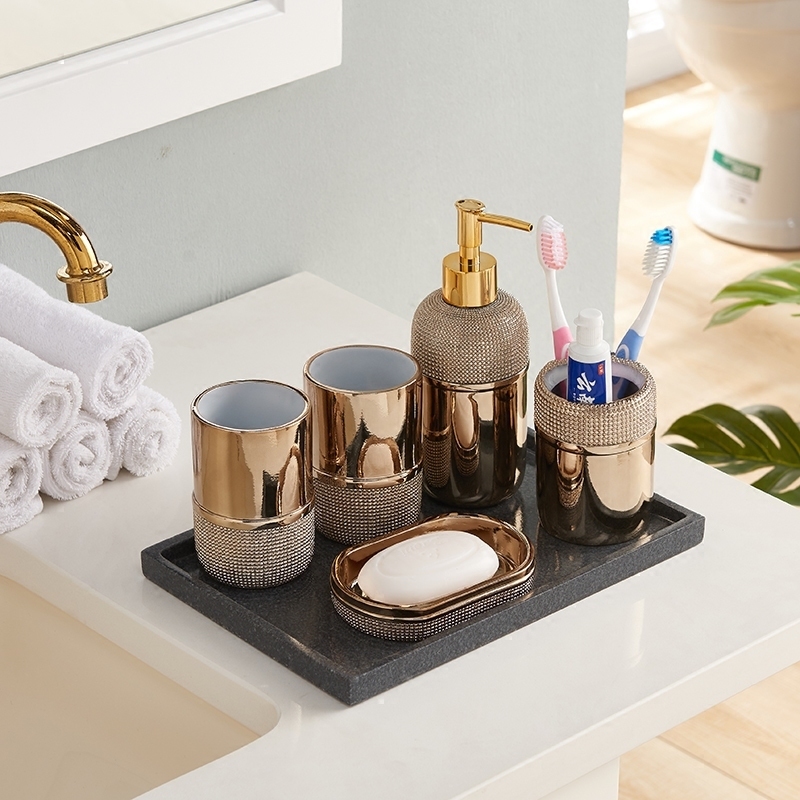 American Nordic wash bathroom set Five-piece luxury gold-plated toothbrush holder mouthwash cup Bathroom supplies set