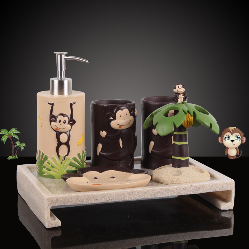 Creative Monkey Bathroom Wash Suit Bathroom Five Pieces Sets Makeup Room Toothbrush Holder Toothbrushing Cup Suit Mouth Cup