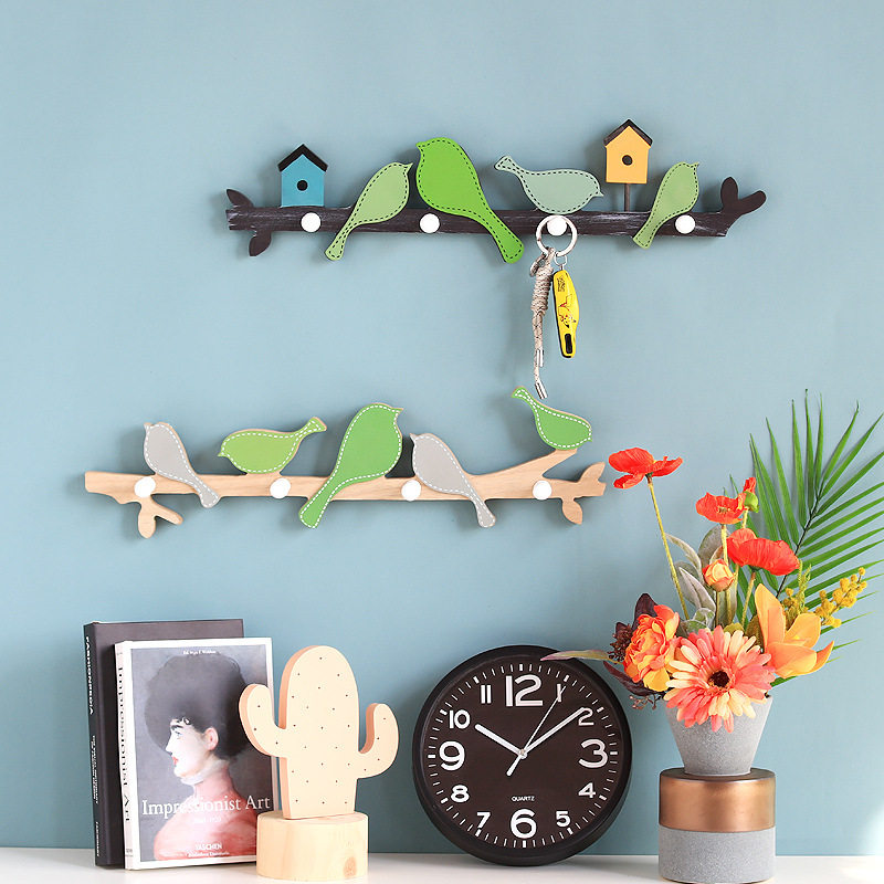 Tian Garden Countryside Zakka Hook Creative Little Bird Wood Hung Hanger Wall Wall Key Rack Room Decorated Cloakhat Rack