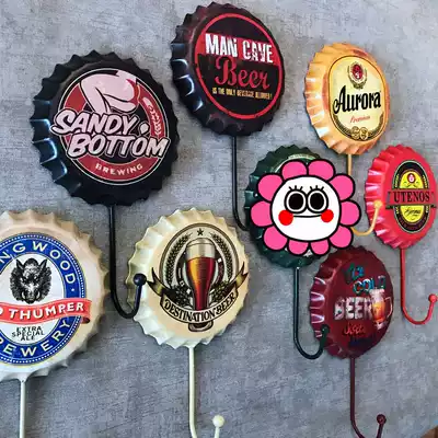 Retro industrial wind wrought iron beer cover adhesive hook coat hook fitting room clothing shop personality creative wall decoration