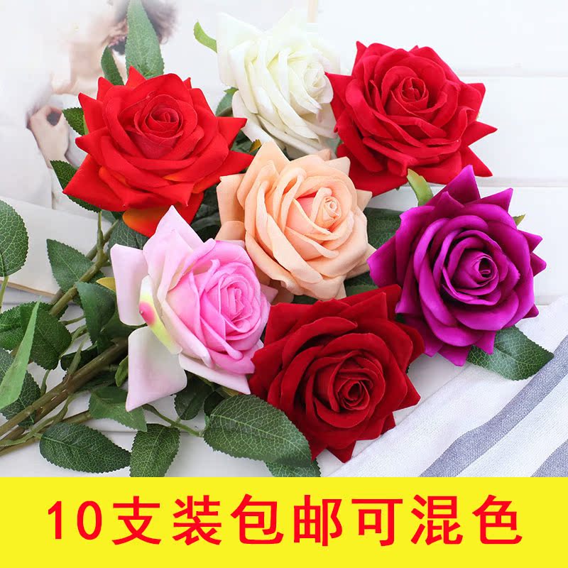 Big red simulation rolled edge high-grade feel flannel roses Valentine's Day wedding hand-held roses living room decoration